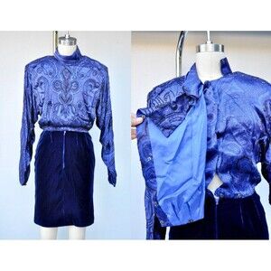 80s Paul Louis Orrier SILK & VELVET Dress Heavily Beaded Silk High End Designer
